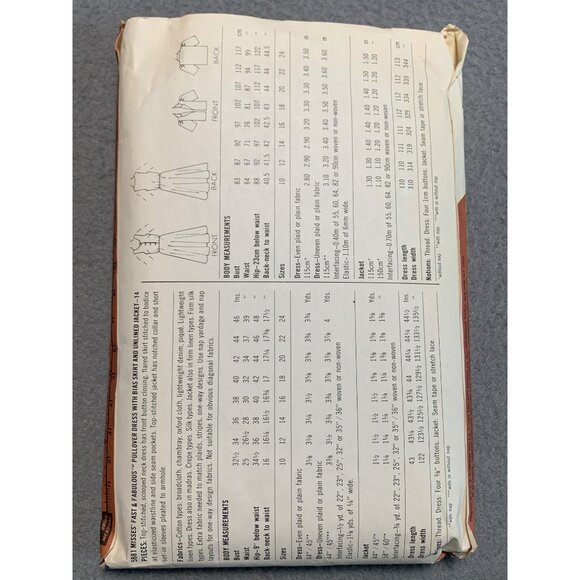 Simplicity 5881 Vintage Misses' Dress & Jacket Pattern Size R (14-18) - Picture 2 of 2